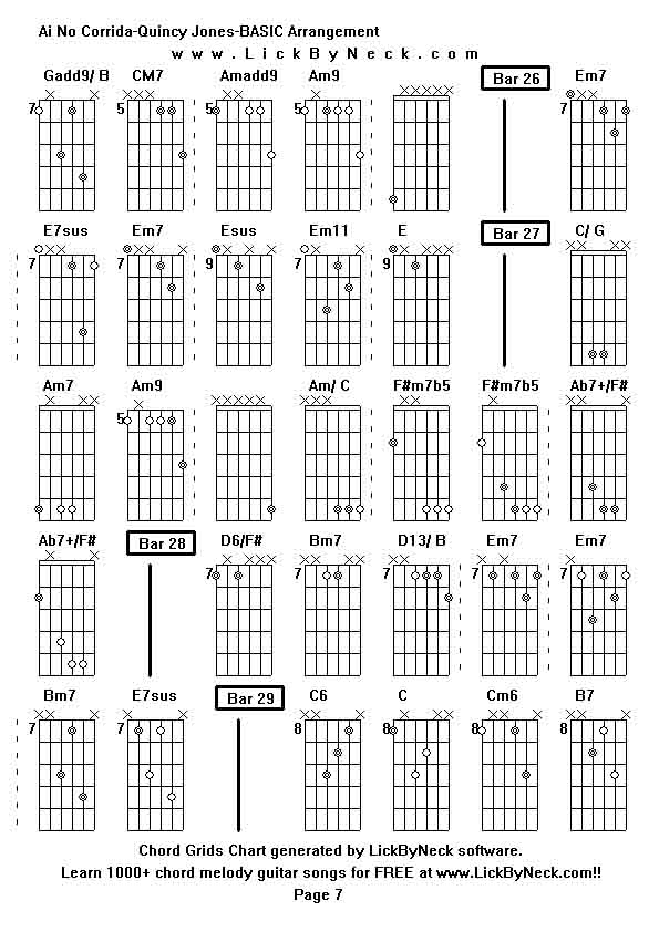 Chord Grids Chart of chord melody fingerstyle guitar song-Ai No Corrida-Quincy Jones-BASIC Arrangement,generated by LickByNeck software.